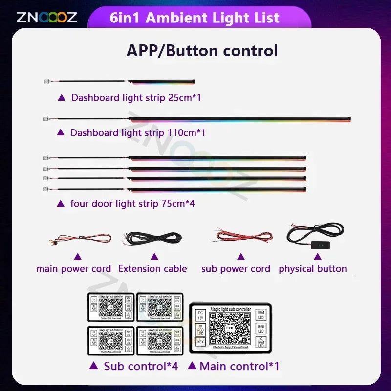 Volkswagen Golf RGB Interior Ambient Light Kit – Bluetooth App Control, Music Sync, 6-in detail view