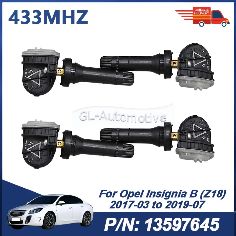 433MHz TPMS Tire Pressure Sensor for Opel Insignia B 2017-2019 | 4 Pack