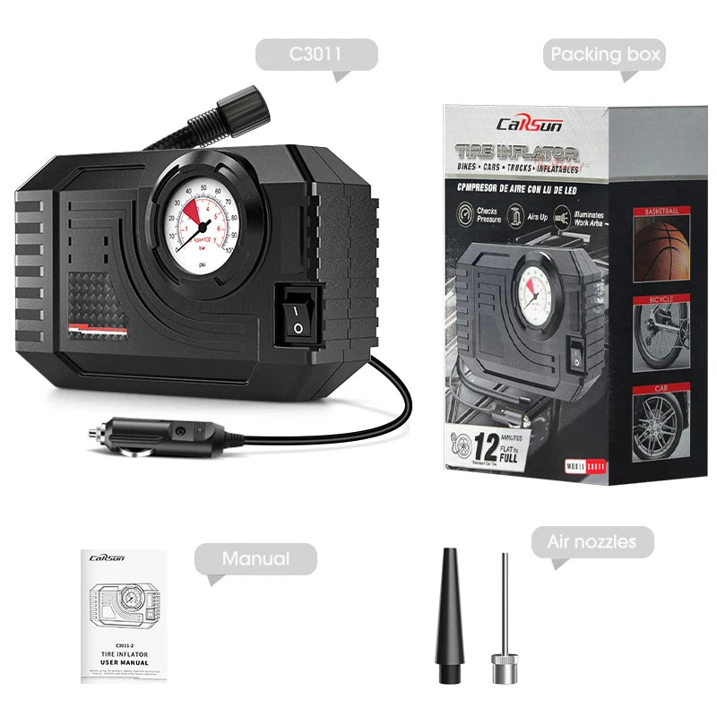 CARSUN Mini Air Pump Tire Inflator Portable Compressor | Digital Wired Car Tyre Inf additional angle