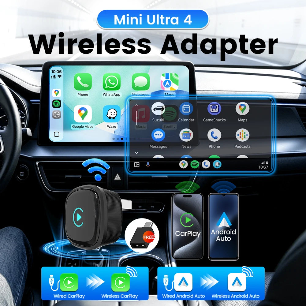 2026 Mini Ultra 4 Original 5.0 Wireless Android Auto CarPlay 2-In-1 Smart Car Box Wir alternate view