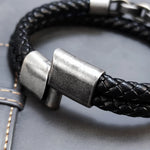 2025 Fashion Multi layered Stainless Steel Charm Viking Leather Bracelet Men's Wove additional angle