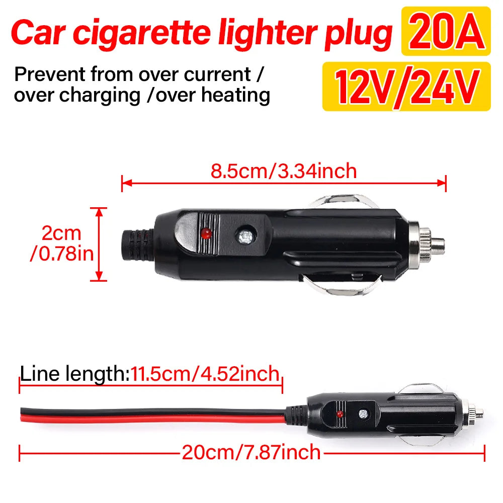 Copper Wire High-power 16AWG 12V 24V Auto 20A Car Cigarette Lighter LED Socket Plug C alternate view