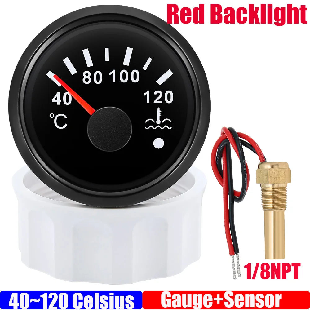52mm Water Temperature Gauge with Flash Alarm | 40-120℃ Red LED Water Temp Meter fo additional angle