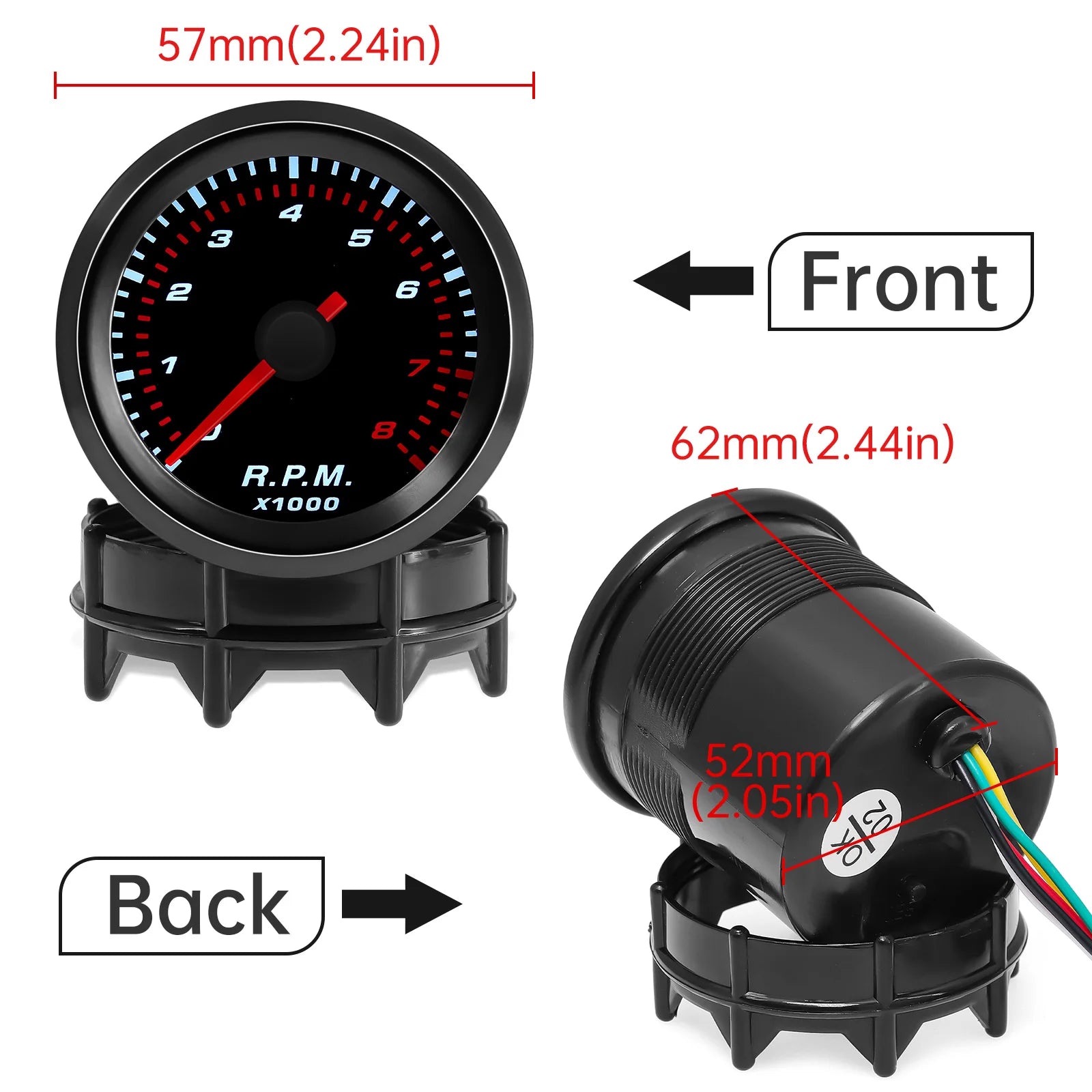 0~8000 RPM 2" 52mm Universal Car Tachometer with White LED Pointer | Smoke Lens Gauge lifestyle view