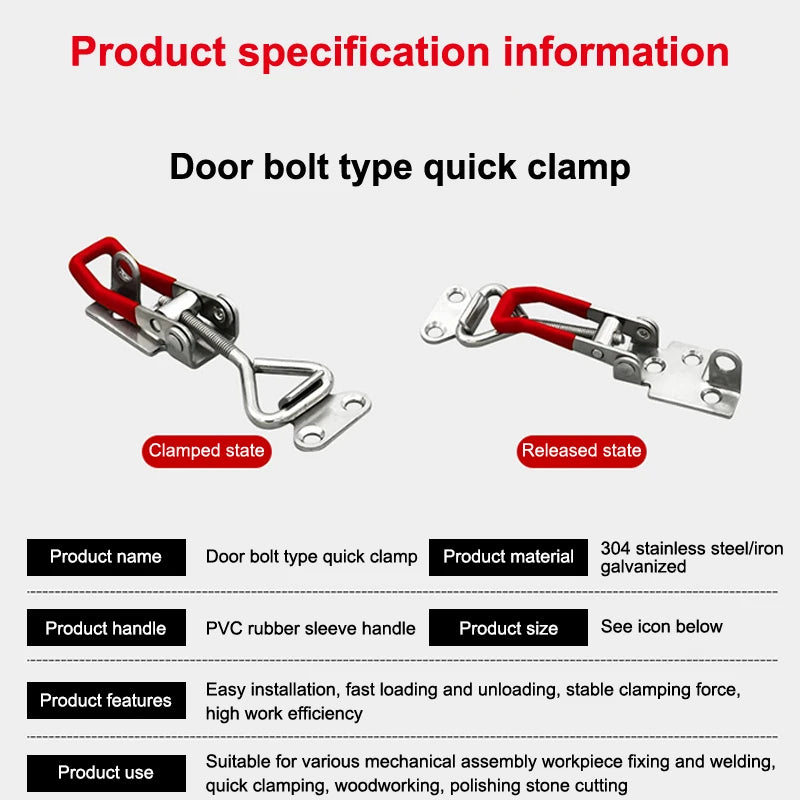 Red + Silver Adjustable Toolbox Case Metal Toggle Latch Catch Clasp Quick Release C additional angle