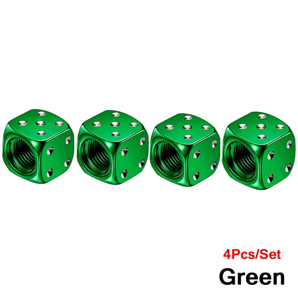 AUTCOAT Aluminum Tire Valve Caps | Dice Wheel Stem Dust Cover for Car Truck Motorcycle close-up view