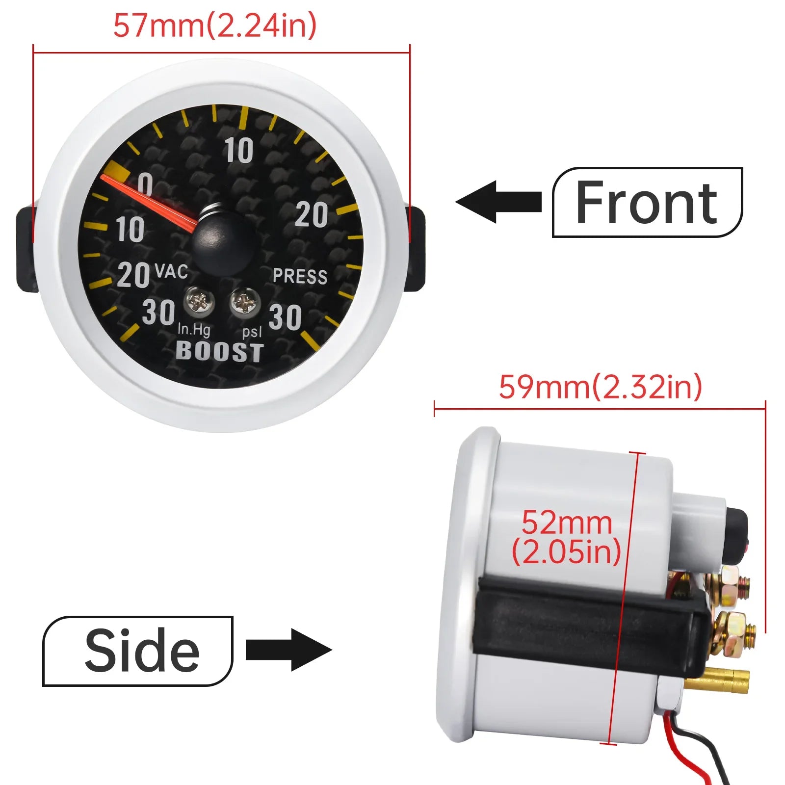 -30~30 PSI Auto Car Turbo Boost Gauge with Sensor and Pod Holder | 52mm Gauge for Gas alternate view