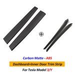 Car Dashboard Cover For Tesla Model 3 Y Door Dash Trim Panel Carbon Fibre ABS Interior A detail view