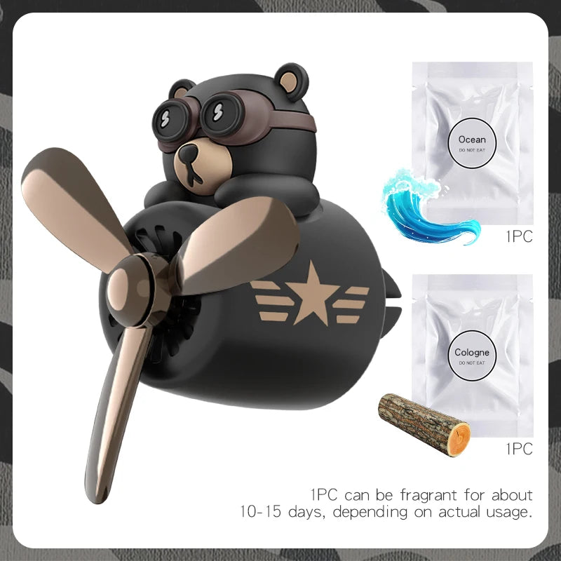 Rotating Propeller Plane Pilot Bear Car Air Freshener | Ocean Scent Vent Clip Decor additional angle