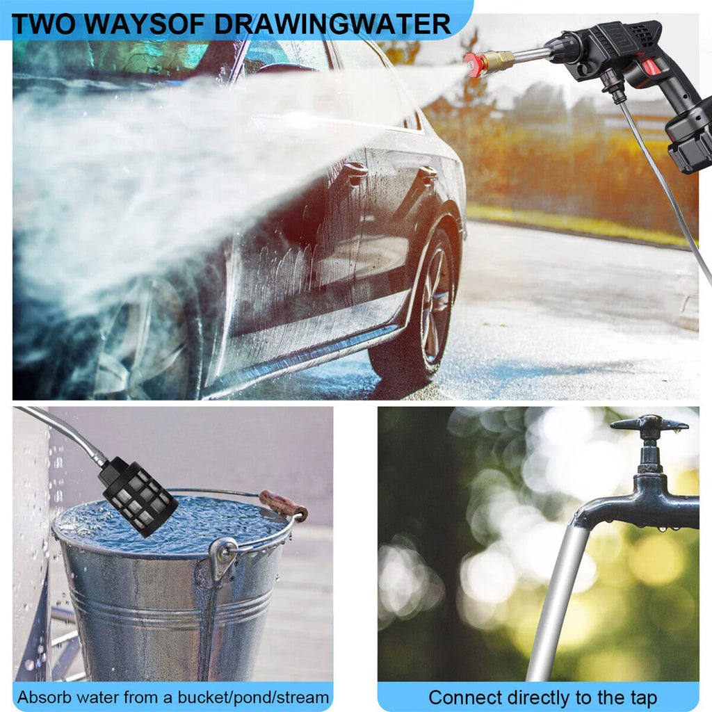 Portable Cordless Car High Pressure Washer Water Wash Cleaner Gun 26bar With 2Pcs 1200mah Battery