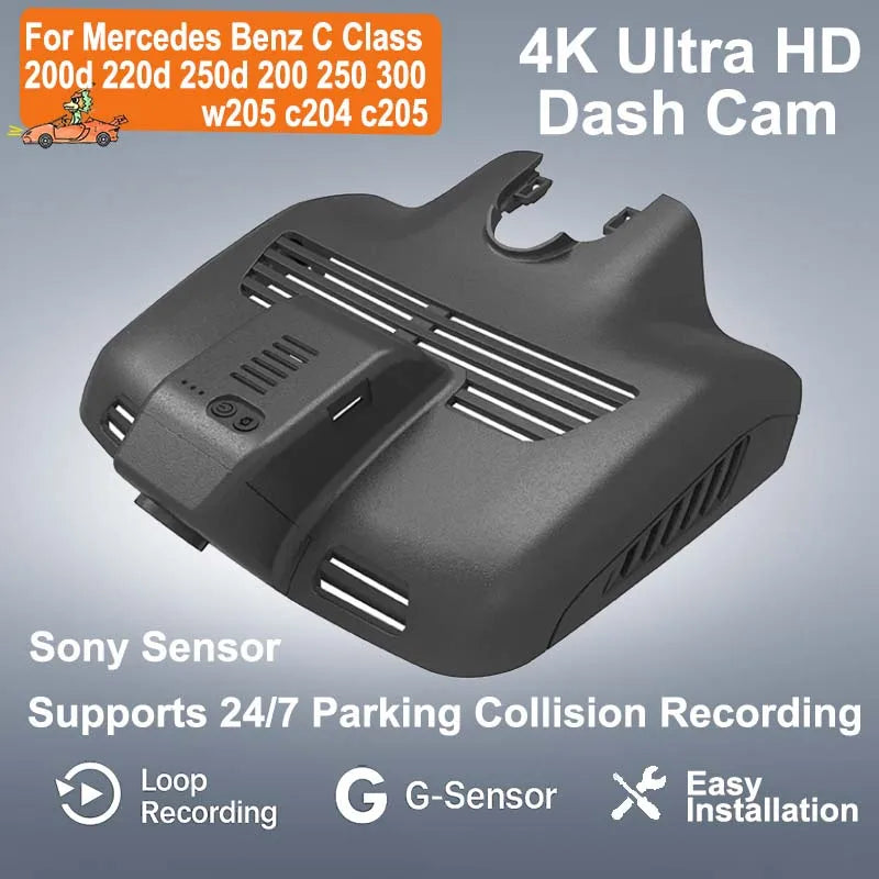 4K WiFi Dash Cam for Mercedes C Class W205 C204 C205 | Plug and Play Hidden Car DVR