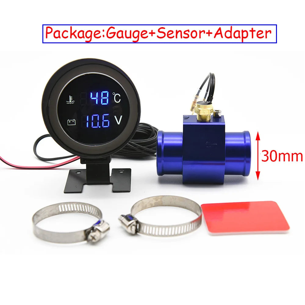 Car Water Temperature Gauge with Voltmeter 2 in 1 | -10 to 110 Celsius LCD Display close-up view