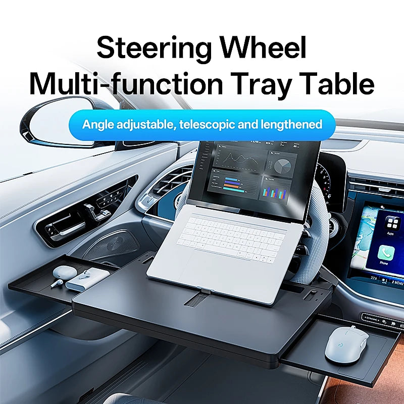 Folding Car Tray Table | Steering Wheel Desk Mount for Laptop and Food