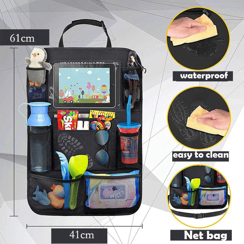 Car Seat Back Organizer 9 Storage Pockets with Touch Screen Tablet Holder for Kids