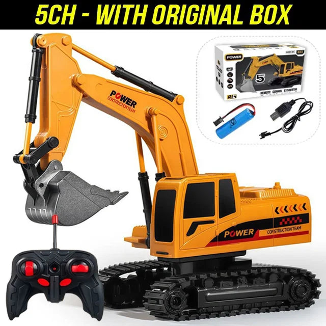 RC Excavator 2.4Ghz 6 Channel 1:24 RC Engineering Car Alloy And Plastic Excavator Boy close-up view