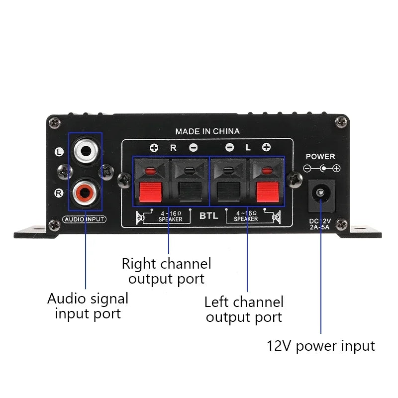 AK170 Mini Digital Power Audio Car Amplifier Blue Light Stereo Audio Amplifier for additional angle