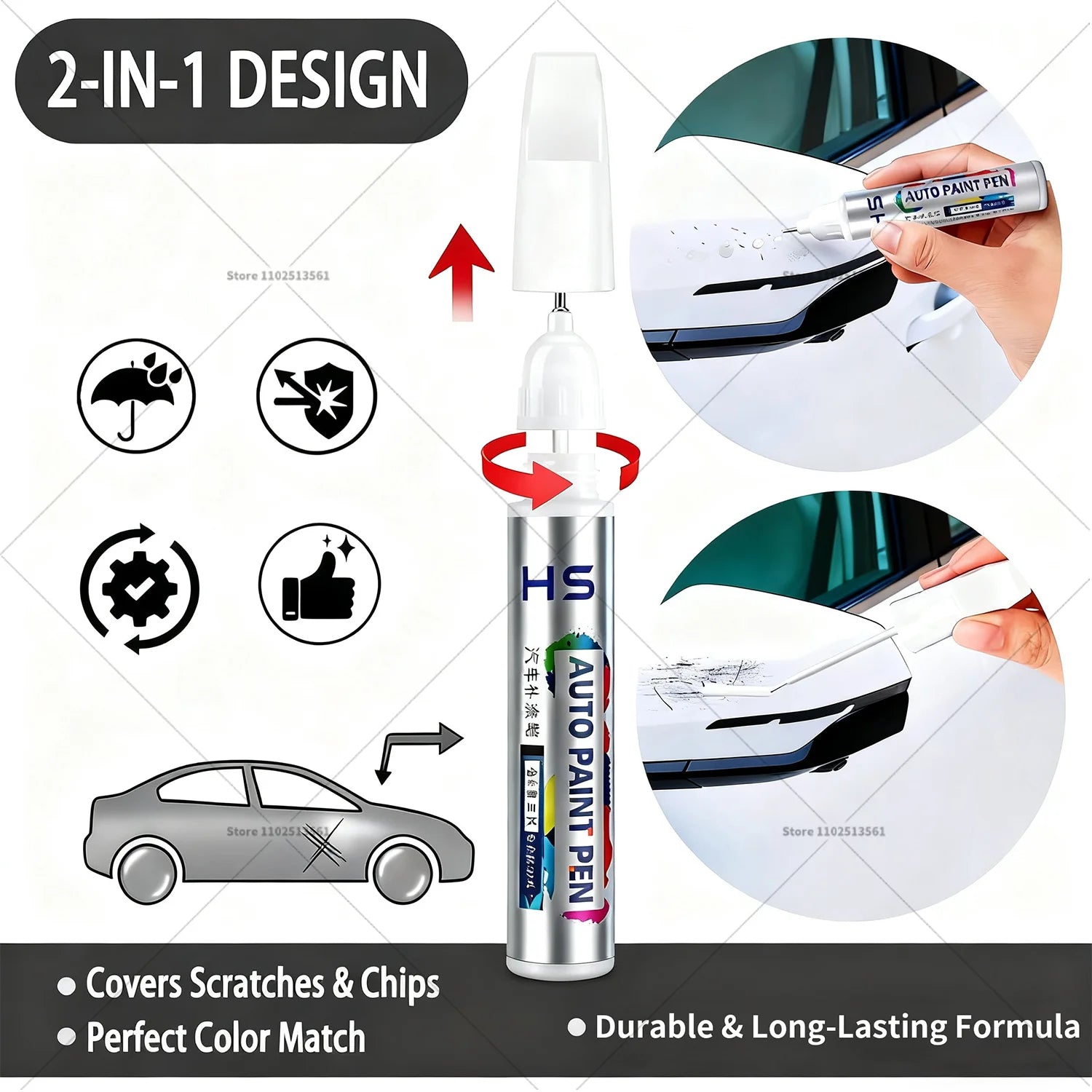 Car Paint Repair Pen Touch Up Scratch Remover DIY Auto Accessories White LY9H Blue Bro close-up view