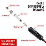 Copper Wire High-power 16AWG 12V 24V Auto 20A Car Cigarette Lighter LED Socket Plug Conn detail view