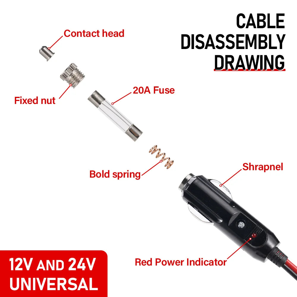 Copper Wire High-power 16AWG 12V 24V Auto 20A Car Cigarette Lighter LED Socket Plug Conn detail view