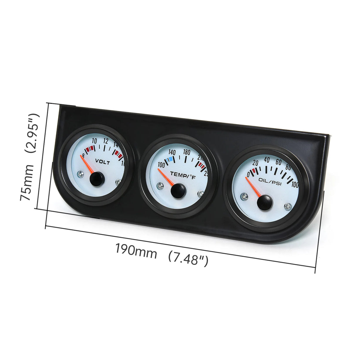 2" 52MM Triple Gauge 3 In 1 Water Temp Oil Pressure Oil Temperature Gauge | Racing Car close-up view