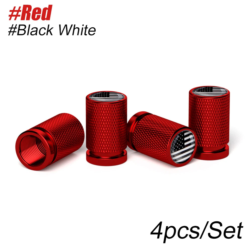 4Pcs American Flag Car Valve Stem Caps | Universal Tire Dust Caps for Cars, SUVs, Truc close-up view