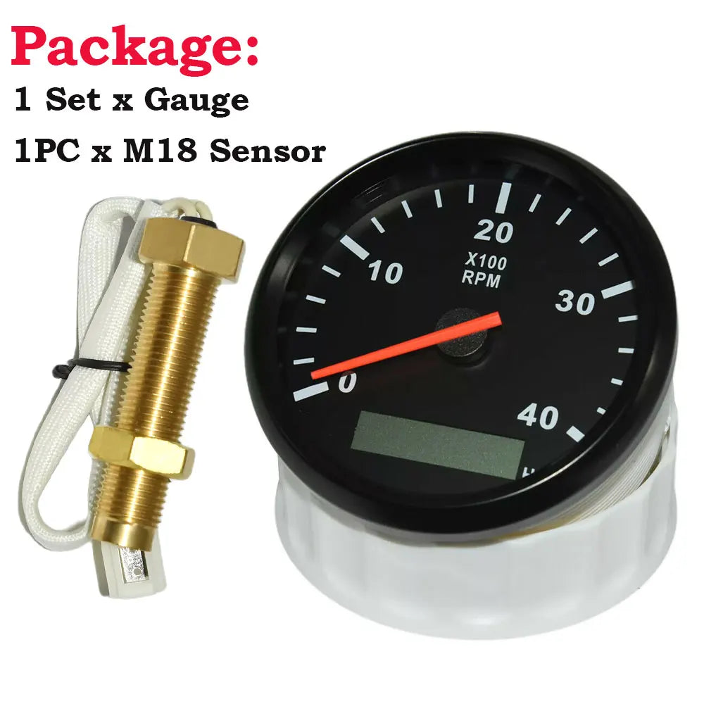 85mm Diesel Engine Tachometer 0-4000RPM | Digital LCD Hour Meter with M16/M18 RPM Sen alternate view