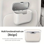 Car Trash Can with Lid Button | PU Leather Hanging Auto Interior Organizer close-up view