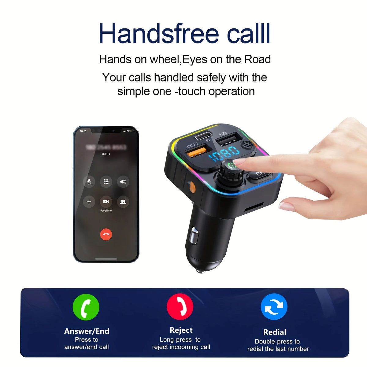FM Transmitter Bluetooth 5.3 Handsfree Car AUX Radio Modulator MP3 Player with PD20W QC3 detail view