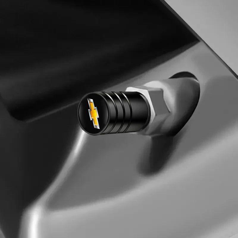 4Pcs Metal Car Tire Valve Stem Caps | Dust Proof Covers for Chevrolet Models close-up view