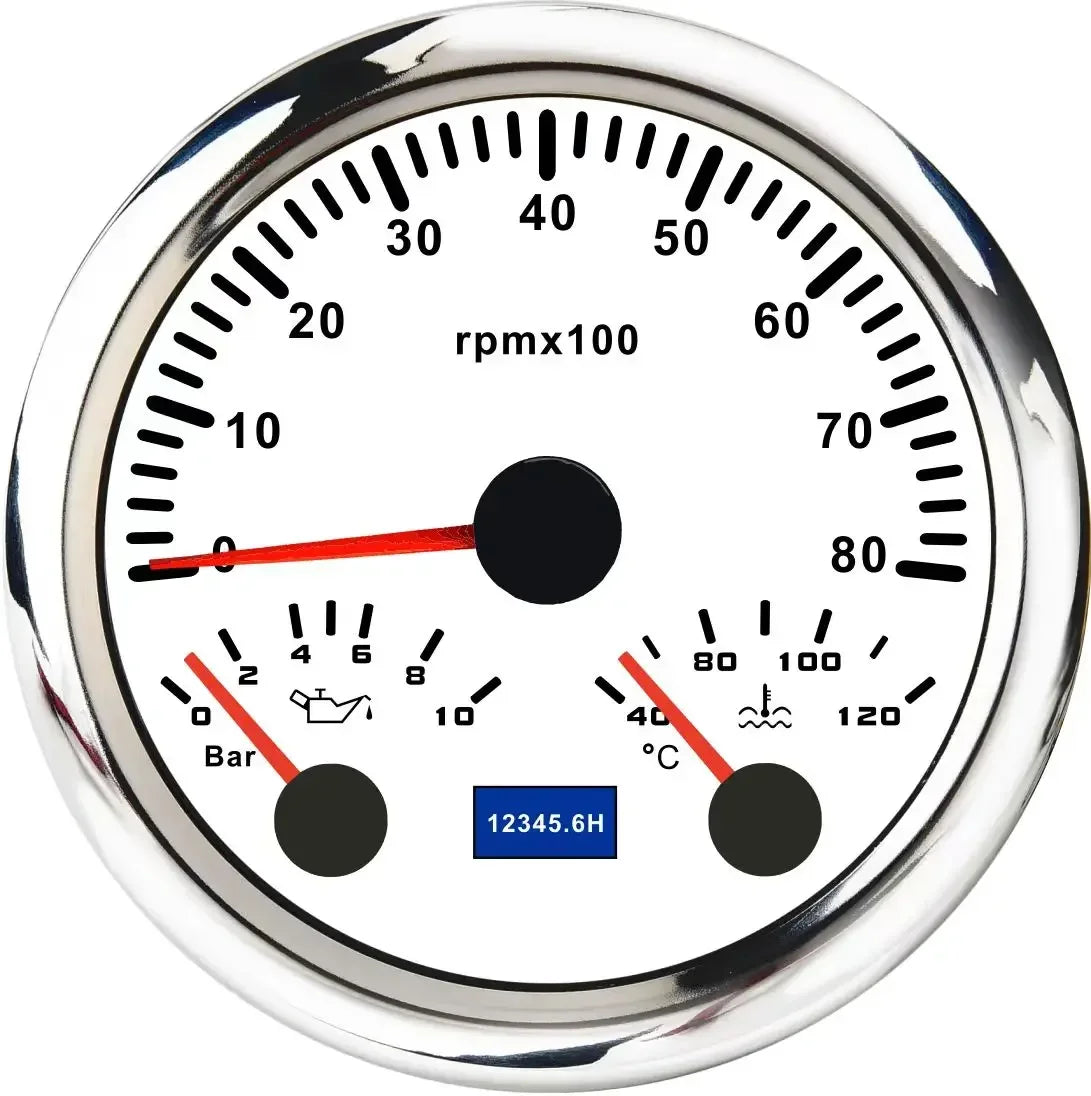 MH 85mm 3-in-1 Gauge Tachometer Water Temp Oil Pressure | 12V Car Boat 8000RPM 7 Colo lifestyle view