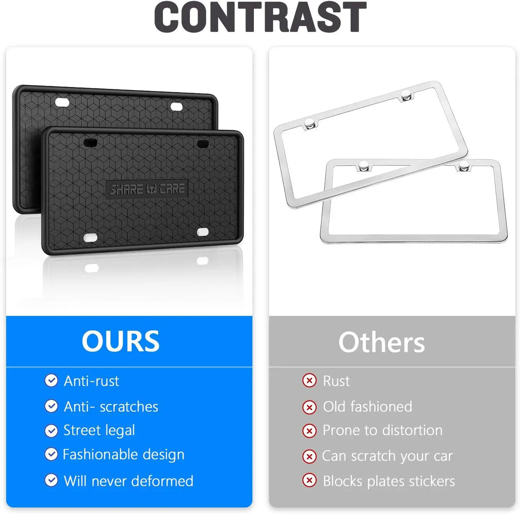 2 Pack Silicone License Plate Frame with Water Coasters | Rust-Proof Weather-Resist additional angle