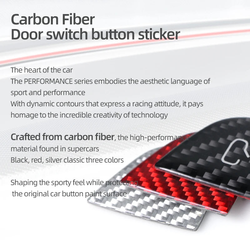 For Tesla Model 3 Highland Model Y Carbon Fiber Door Switch Trim | Interior Stickers close-up view