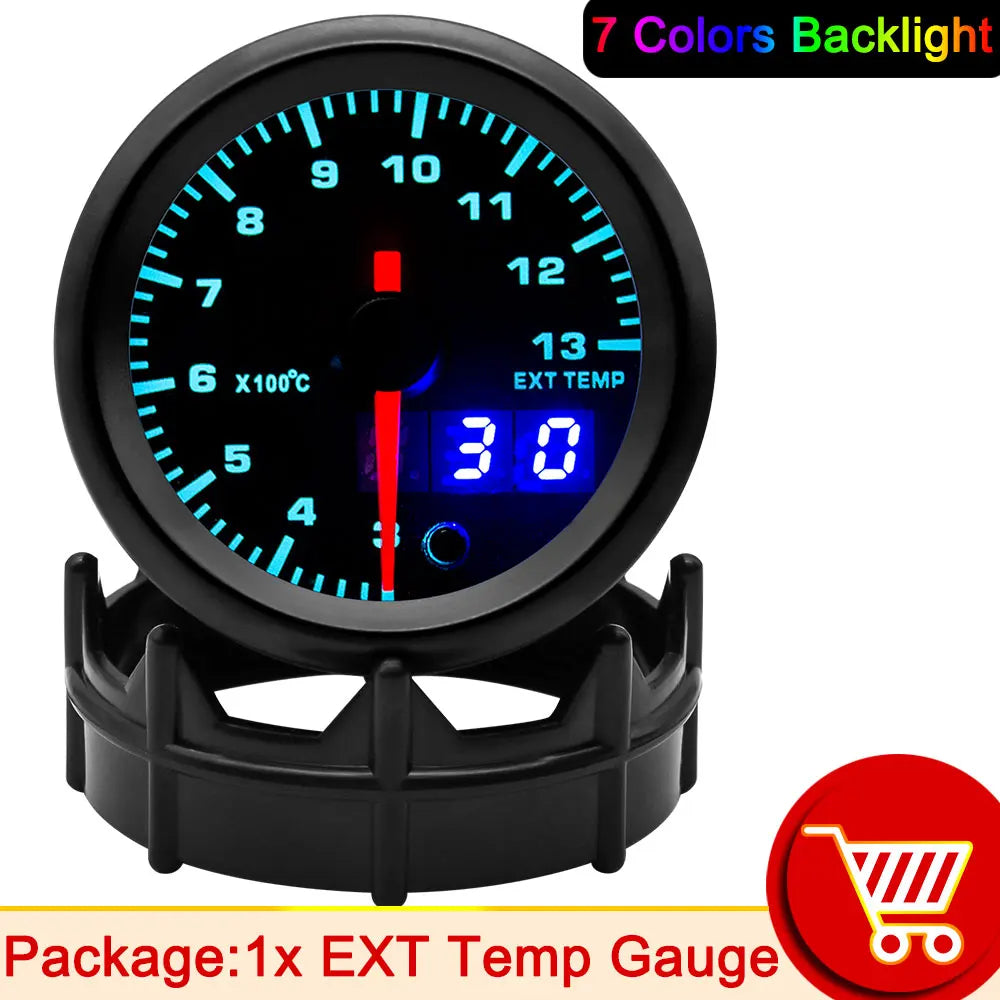 52mm 7 Color LED Car Gauge Set | Dual Display Boost Water Temp Oil Pressure Voltmeter alternate view
