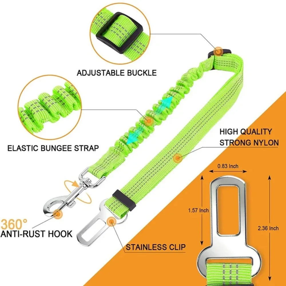 Reflective Dog Seat Belt for Cars | Adjustable Nylon Safety Harness with Bungee additional angle
