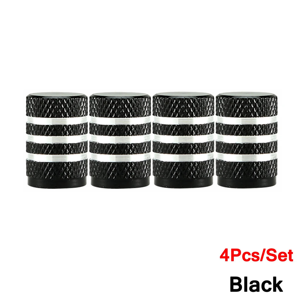 DSYCAR 4Pcs Silver Aluminum Knurling Tire Valve Stem Caps | US Schrader Compatible detail view