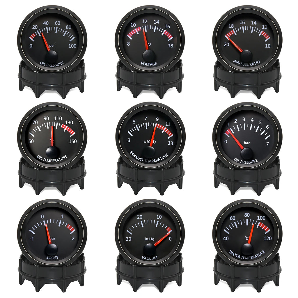 52MM Water Temp Oil Temp With Sensor Voltmeter Oil Pressure Gauge Vacuum Boost BAR Air Fuel Ratio EGT Car Gauge For 12V Car