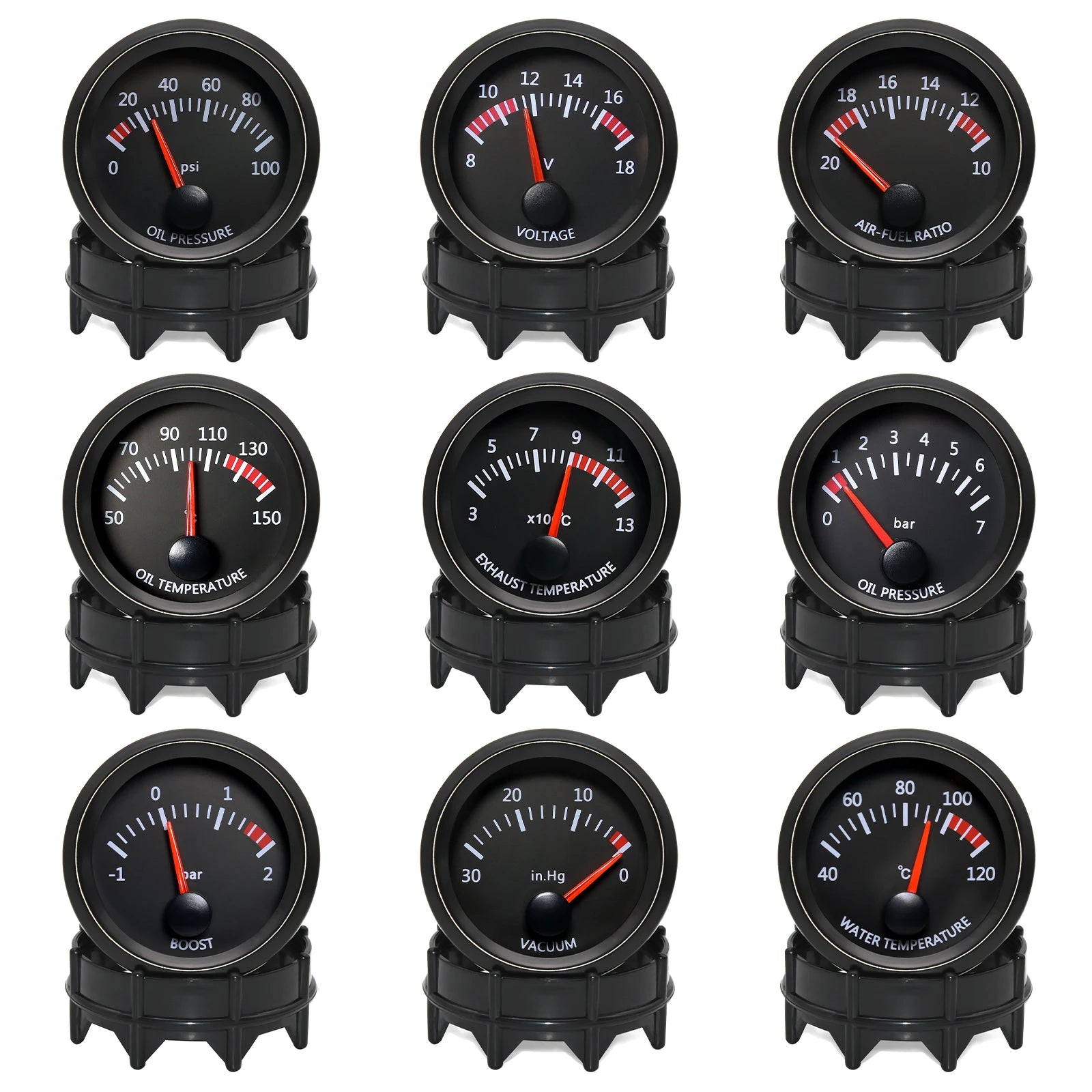 52MM Water Temp Oil Temp With Sensor Voltmeter Oil Pressure Gauge Vacuum Boost BAR Air Fuel Ratio EGT Car Gauge For 12V Car