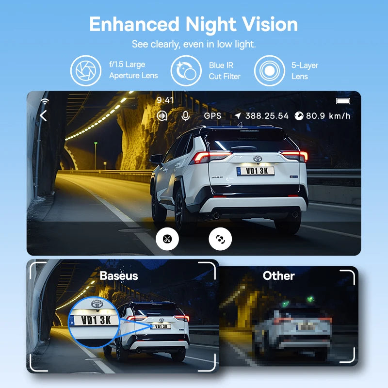 Baseus 3K Dash Cam VD1 Front and Rear Cam HD Built-in GPS Galileo Supercapacitor Car D close-up view