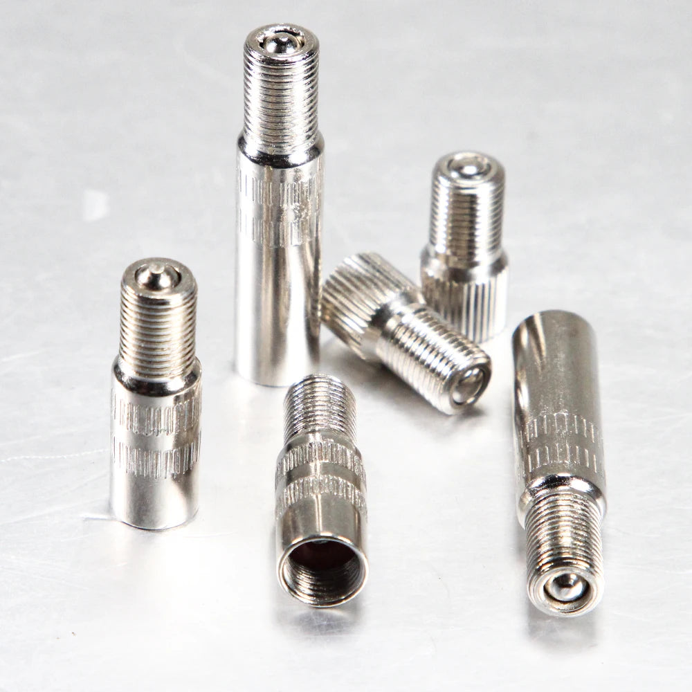 Screw-on Valve Cap Stem Extension | Chrome Plated Brass Tire Valve Adapter close-up view