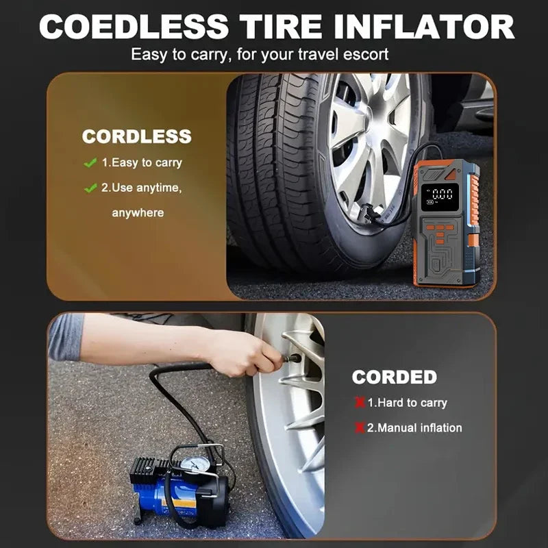 Portable Car Jump Starter with Air Pump 5000A Peak | 10.5 Bar Auto Tyre Inflator and lifestyle view