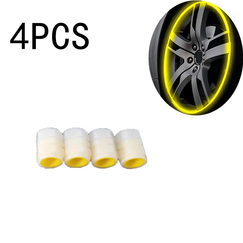 Fluorescent Yellow Glowing Tire Valve Caps | Night Safety Car Accessories additional angle