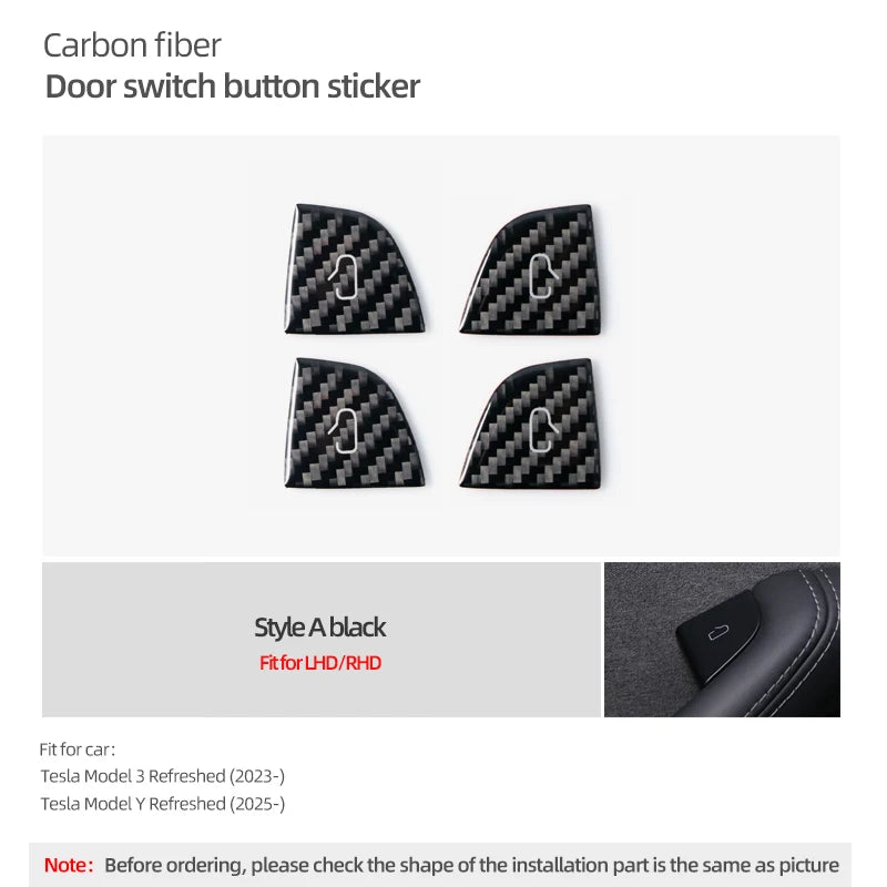 For Tesla Model 3 Highland Model Y Carbon Fiber Door Switch Trim | Interior Sticker additional angle