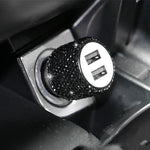 New Bling USB Car Charger 5V 2.1A Dual Port Fast Adapter Pink Car Decor Car Styling Di close-up view