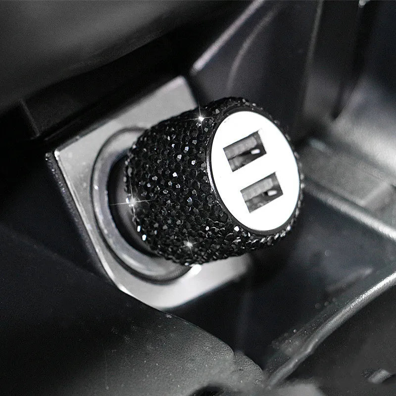 New Bling USB Car Charger 5V 2.1A Dual Port Fast Adapter Pink Car Decor Car Styling Di close-up view