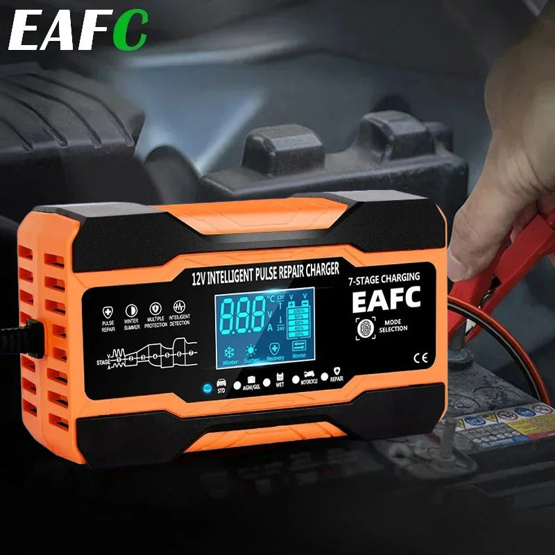 EAFC 240W Smart Car Battery Charger 12V 12A Charge for Car Batteries 7-Stage Charging Pulse Repair for AGM GEL WET Lead Acid