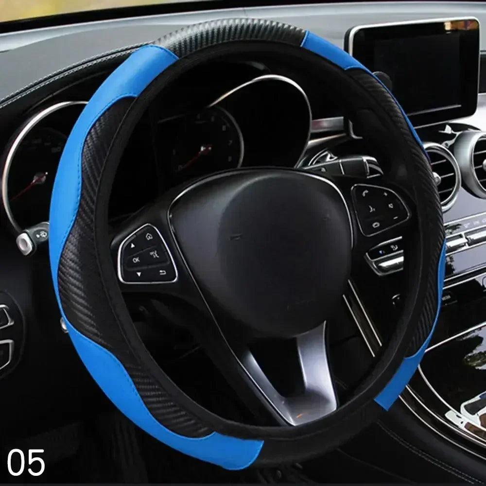 Car Steering Wheel Cover Breathable Anti Slip PU Leather Steering Covers Suitable 37- alternate view