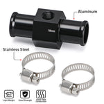 Black Water Temp Gauge Adapter | Radiator Temperature Sensor Joint Pipe for 18MM 20MM close-up view