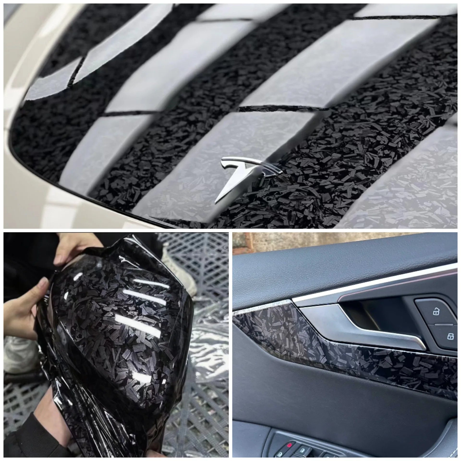 Glossy Laser Forged Carbon Fiber Vinyl Wrap Self-Adhesive Car Sticker Waterproof for alternate view