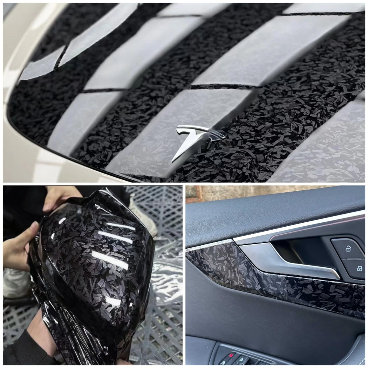 Glossy Laser Forged Carbon Fiber Vinyl Wrap Self-Adhesive Car Sticker Waterproof for alternate view