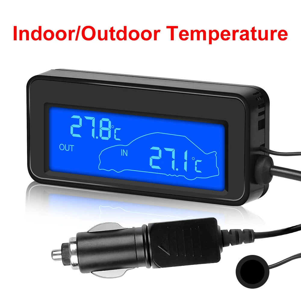 DC 12V Car Mini LCD Digital Thermometer | Dual Temperature Sensor with 1.5M Probe